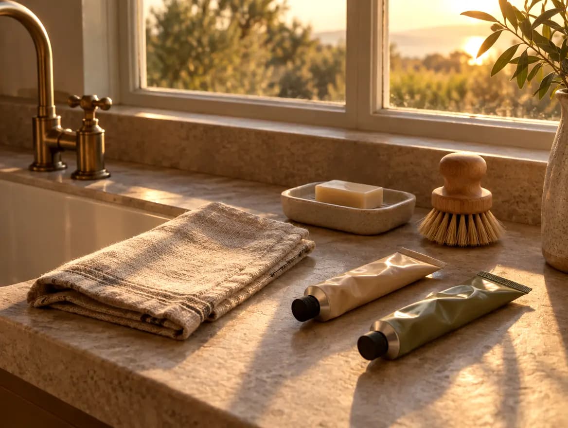 Hand cream tubes by a kitchen sink